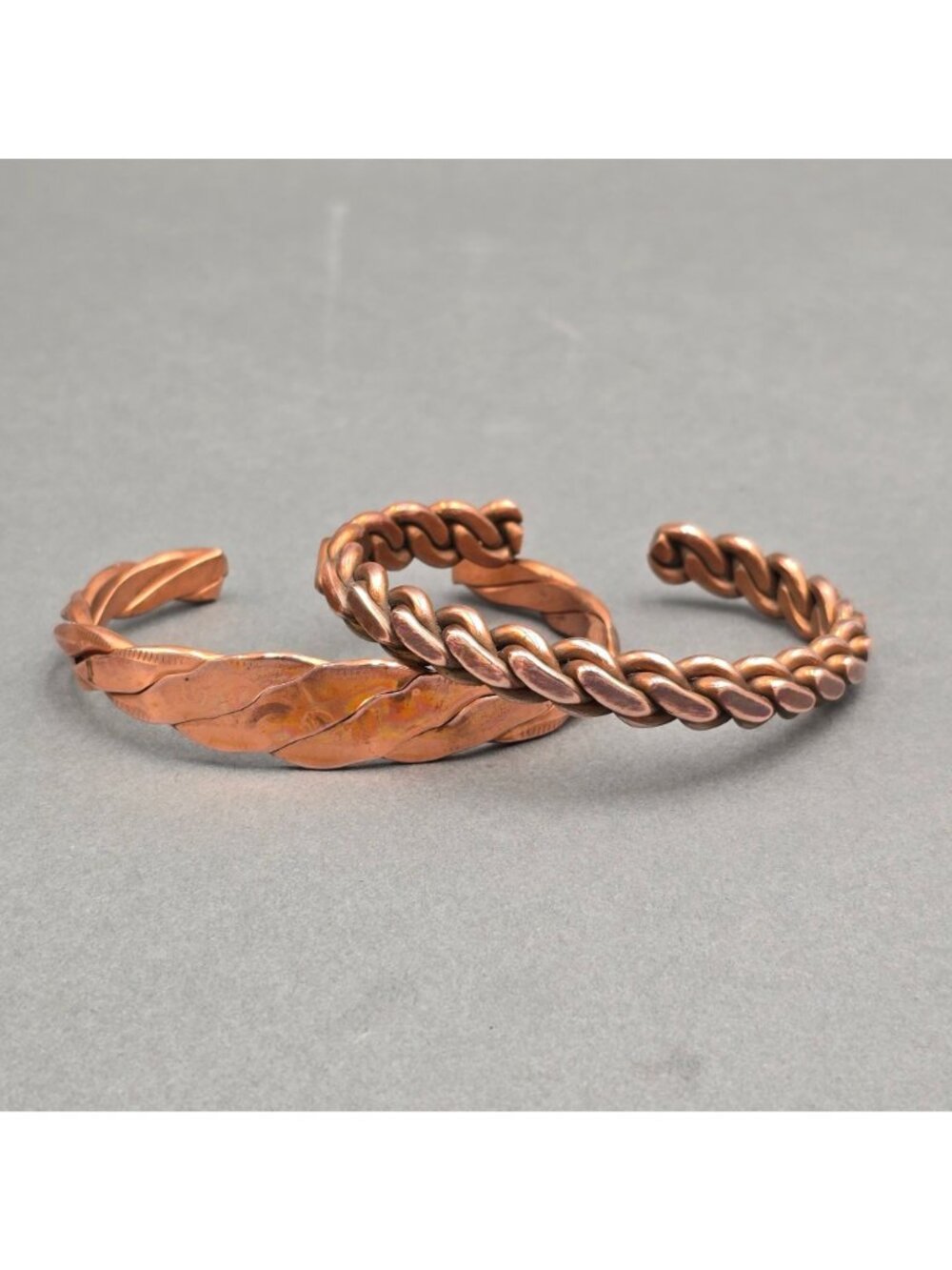 Vintage Copper Cuff Bracelet Set Braided Twisted Heavyweight Statement Lot 4pc - Picture 2 of 15